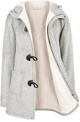 Vancavoo Manteaux à Capuche Manteau Femme Hiver Zippé Blouson Veste Polaire Jacket Chaud Épais Hoodie Chic et Slim Sweat-Shirt Long Outwear avec Poche,Gris clair,S