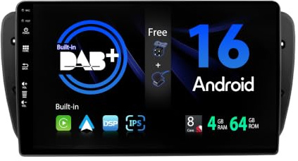 SXAUTO - Built-in DAB - Android 16 IPS Autoradio für Seat Ibiza 6J (2009-2014) - Eingebaut Carplay/Android Auto - LED Kamera + MIC - 4G+64G - 360-CAM Lenkradsteuerung Fast-boot WIFI DSP - 2 Din 9 Zoll