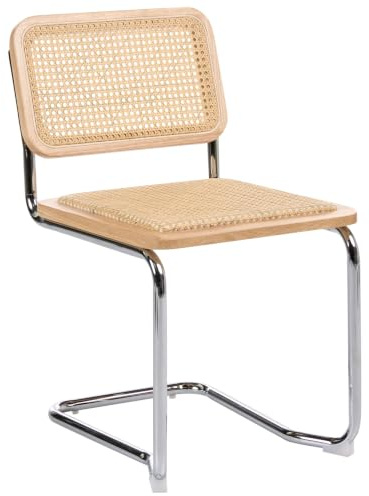 Beliani Conjunto de 2 sillas de Comedor Cantilever Silla de ratán Respaldo sin reposabrazos Estructura de Metal Madera Clara Cordoba