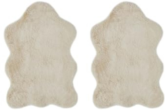 -Luxor- Living Coste - Lot de 2 Tapis Moelleux en Fourrure synthétique pour Chambre à Coucher - Idéal pour Une Utilisation comme Descente de lit - 55 x 80 cm - Beige