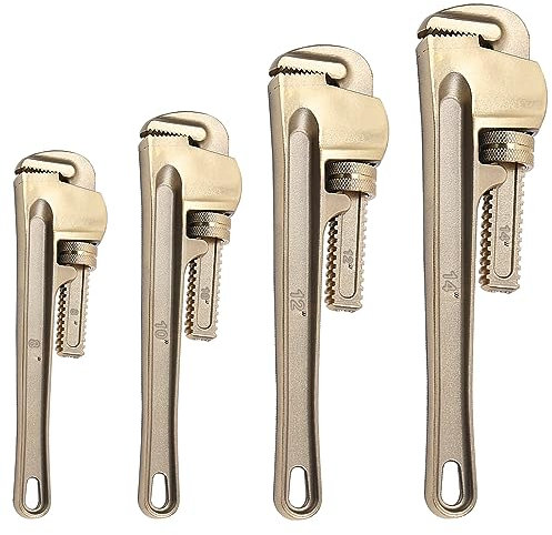 Juego de llaves para tuberías sin chispas, 8 10 12 14, juego de 4 llaves de plomería rectas con chispa, llave ajustable de seguridad sin chispas, bronce de aluminio, resistente a la corrosión,