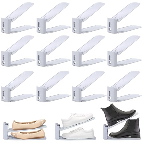 Starvortex 12 Pezzi Portascarpe Regolabili, Organizzatore Scarpe, Supporto Scarpe Antiscivolo Salvaspazio, Porta Scarpe per Armadio Tacchi Alti Ciabatte Scarpe Sportive, Scarpiera o Espositore