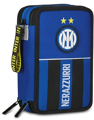 Seven Inter Schul-Federmäppchen mit 3 Reißverschlüssen, blau, dreifach Fach mit Stiften, Bleistiften, Farben, Grundschule, Kinder, Fußball, blau, Modern