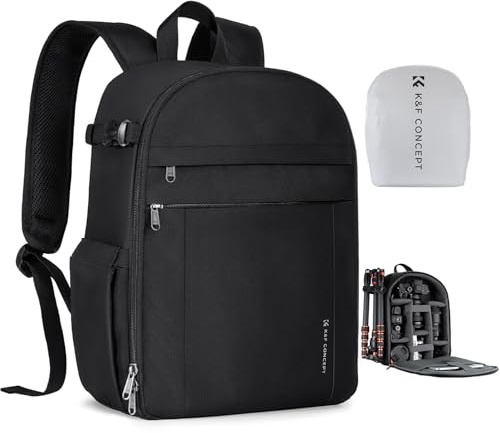 K&F CONCEPT Sac à Dos pour Appareil Photo Compact, sac photo avec housse de pluie, compartiment pour ordinateur portable, Sacoche pour reflex trépieds objectifs