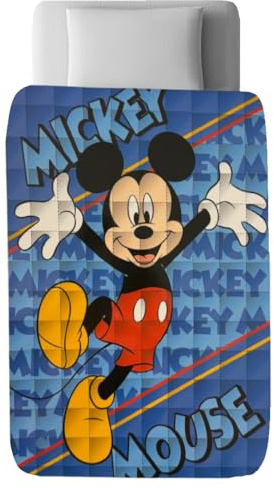 CARTOON Trapunta invernale per bambini Topolino Disney 160x250 cm piumone letto singolo coperta trapuntata morbida e calda in 100% Microfibra Poliestere 350 gsm
