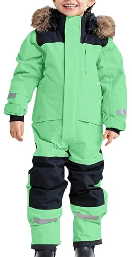 Combinaison de ski isolée robuste pour les enfants plus grands, coupe-vent toutes saisons avec doublure thermique pour les aventures en plein air froides extrêmes et hivernales., vert, 6-7 ans