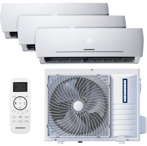 HACMS Multisplit Klimaanlage Split 24000 BTU Set mit 3 Innengeräten (2x 9000 + 1x 12000 BTU) – Inverter Klimagerät mit Wärmepumpe – Heizen & Kühlen – A++ – R32 – Leise Split Klimaanlage für 3 Räume