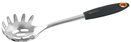 Fackelmann Spaghettilöffel 31 cm SOFT, Küchenhelfer mit Funktionsteil aus Edelstahl, Nudellöffel mit ergonomischen Griff (Farbe: Orange/Grau), Menge: 1 Stück