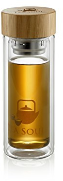 TEA SOUL, Termos in Vetro con Filtro da tè in Acciaio, Bottiglia da tè Portatile di Vetro e bambù, Bottiglia Termica capacità: 350 ml