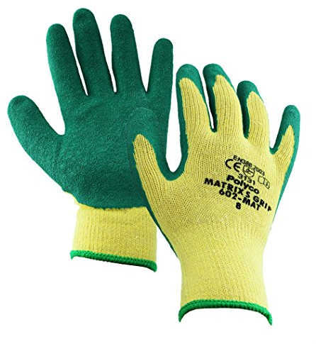 12 Pairs - Polyco Matrix S Grip Latex Coated Hand Protection General Handling Work Gloves, Size 8, Green