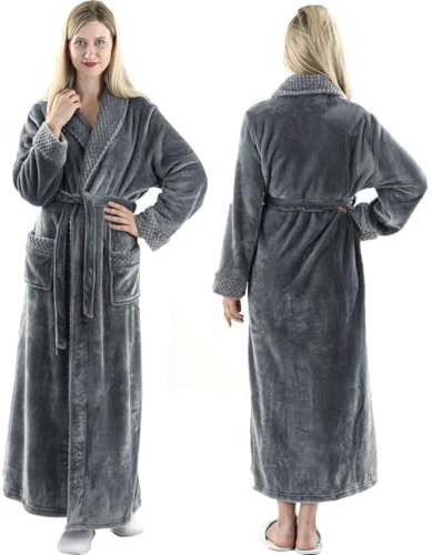 Oksun Robe de chambre longue pour femme - Grande taille - Polaire chaude pour l'hiver, gris, 38-42