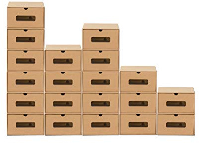 BigDean 20x Aufbewahrungsbox mit Sichtfenster Stapelbar Schuhaufbewahrung | Storage Box Schuhbox Schuhkarton Schuhschachtel Allzweckbox Schublade Pappe aus Kraftpapier