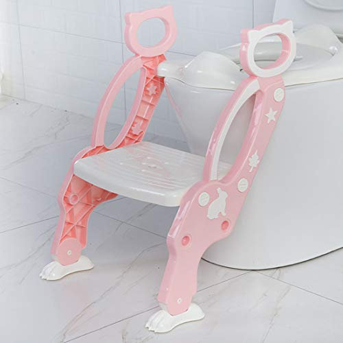 KUANDARYJ Kinder Toilettensitz mit Treppe in Blau Höhenverstellbar rutschfest Spritzschutz Klappbar Toilettentrainer Töpfchen Toilettenaufsatz, Pink