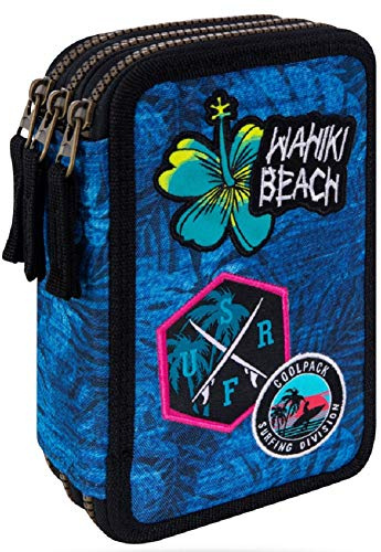 Goldkids COOLPACK XXL Federtasche Federmappe Federmäppchen 44-teilig mit Aufnäher gefüllte Schüleretui 3-stöckig 20 x 13,5 x 7 cm inkl. Füller Füllhalter Patrone
