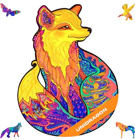UNIDRAGON Original Holzpuzzle — Verführerischer Fuchs, 333 Teile, King Größe 12.2 х 15.7 Zoll (31 х 40 cm) Schöne Geschenkverpackung, Einzigartige Form Erwachsene und
