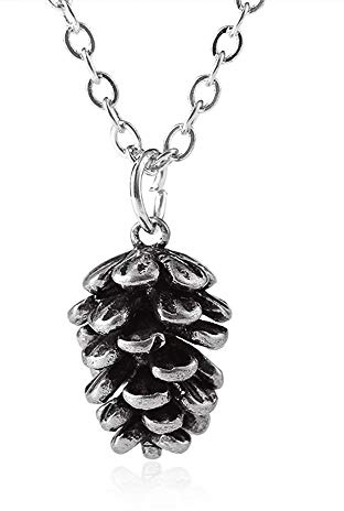 Metal Pine Nuts Necklace Charm Retro Pinecone Nut Plant Specimen Pendants Necklace for Women Jewelry Accessories (Silver)