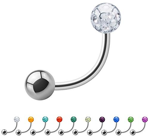 Treuheld® | 1.2mm x 10mm Piercing Banane Silber | 4mm Kristall Kugel + 4mm Stahl Piercingkugel | Klar - Transparent | Chirurgenstahl | Nabel, Intim