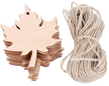 Artibetter Holzscheiben Ahornblatt Form Unvollendete Holz Ausschnitte Anhänger Geschenketiketten mit Seil für DIY Thanksgiving Herbst Hochzeit Deko 20 Stück