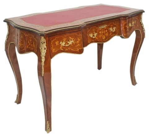 Casa Padrino Barock Sekretär Mahagoni Intarsien/Gold/Bordeaux 120 cm - Handgefertigter Antik Stil Scheibtisch - Barock Büro Möbel