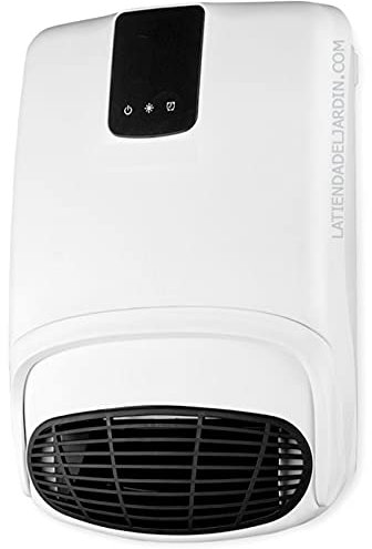 Calefactor de pared especial para baño. Dos niveles de calor (1000 y 2000 W). Modo ventilador. Programable: diario y semanal. Accesorio incluido para colgar toallas.