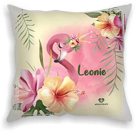 wolga-kreativ Deko-Kissen-bezug Flamingo Krone 40x40 cm Namenskissen Mädchen Kissen Kinderzimmer Kinder mit Namen personalisiert flauschig