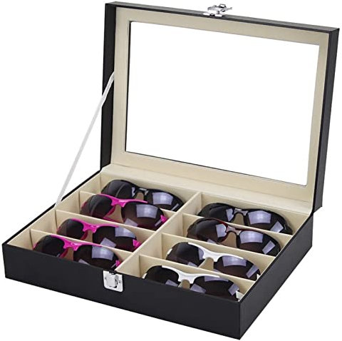 Brillenbox Brillen Display Brillenkoffer, Klar deckel design holz pu leder 8 slots brillen box brillen halter sonnenbrille display aufbewahrungsbox veranstalter fall tablett Brillenaufbewahrung Sonnen