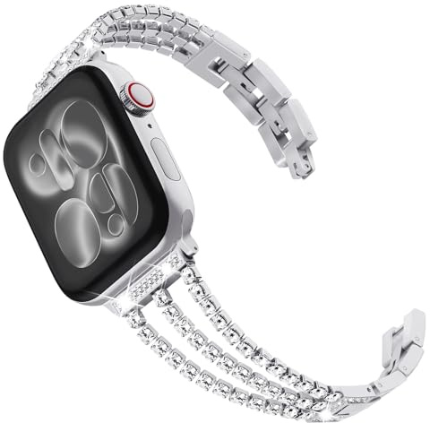 WINGLE Metal Straps for Apple Watch 38mm 40mm 41mm 42mm 44mm 45mm 46mm | Bling Diamond Rhinestone Stainless Steel Strap for iWatch SE Series 11 10 9 8 7 6 5 4 3 2 1 for Women