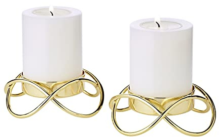 EDZARD Kerzenhalter Bastia Gold 2er-Set (Ø 10,5 cm, H 3 cm), Edelstahl | Kerzenständer für Stumpenkerzen Ø 6 cm · flacher Kerzenständer, rund · Kerzenleuchter in Gold-Optik, 2er-Set