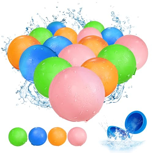 Reusable Water Balloons 16PCS - Quick Fill Water Balls Toys For Toddler Age 4-8 - Refillable Magnetic Self-Sealing Water balloons For Summer Party Pool Outdoor Beach Toys