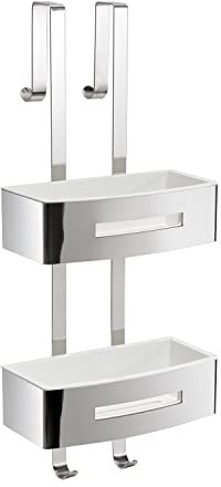 Gedy | Poseidon Portaoggetti Doccia Rettangolare Doppio in Acciaio, Finiture Cromate e Bianche, Dimensioni 58,4 x 24 x 18,7 cm e Peso 2,16 kg