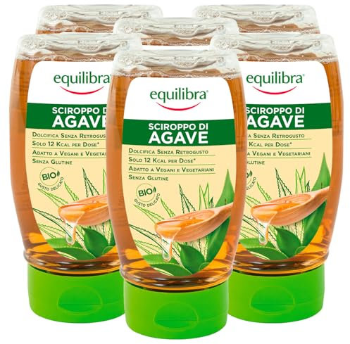 Equilibra Sciroppo di Agave Dolcificante Biologico Vegan Gusto Delicato Senza Glutine - 6 Flaconi da 350g