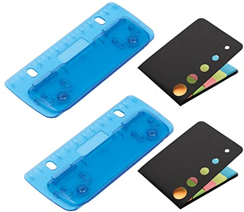 Set 2 Taschenlocher Mini-Taschenlocher zum Einheften, mit Haftnotizen, für 8 cm Lochung, Locher für Schule Büro Haushalt, Farbe Blau