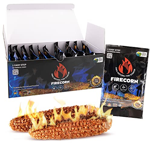 FIRECORN Firestarter - All-Natural Instant Firestarter for Fireplaces, Campfires, Fire Pits, BBQ's and Pizza Ovens - Lights Charcoal, Briquette and Firewood - 10 Pack (2 corncobs per Pack)