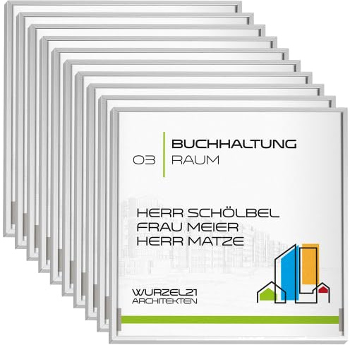 10 Türschild Madrid Silver Line silber | 150x150mm | Quadratisch | Aluminium | zur Schraubmontage | 10 Stück | Büroschild, Raumkennzeichnung Büro