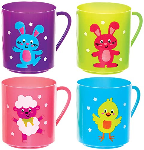Baker Ross FX479 Tazze di plastica con personaggi pasquali - Confezione da 4 pezzi, regalini per feste di Pasqua per bambini