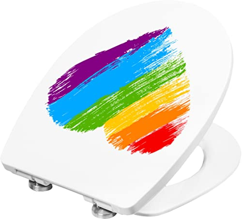 Cornat WC-Sitz Rainbow - Klassisch weißer Look mit Regenbogen-Dekor - Pflegeleichter Thermoplast - Quick up & Clean Funktion - Absenkautomatik / Toilettensitz / Klodeckel / KSDSC107 | Pflegeleichter Thermoplast – Quick up und Clean Funktion – Absenkautomatik – Toilettensitz – Klodeckel – Sitzkomfort