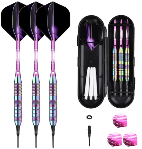 sanfeng Darts Plastic Tip Set Rainbow Color 21g for Electronic Dart Board with 50 Rubber O-Rings 6 Shafts Extra 50 Replacement Soft Tips Accessories