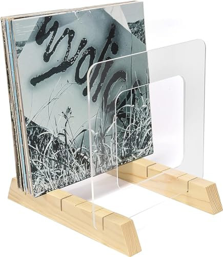 BADALU Schallplattenaufbewahrungshalter, Vinyl-Schallplattenaufbewahrung mit rutschfestem Rillen-Design, hält bis zu 60 Alben, 17,8 cm oder 30,5 cm LPs, Display-Ständer, Massivholz-Basis mit