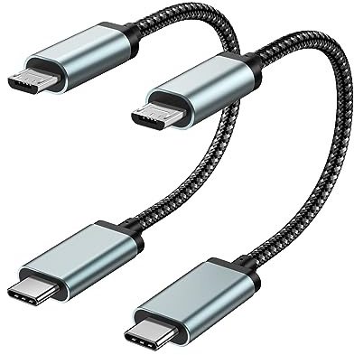 USB C to Micro USB câble 30CM, Nylon tressé Short Type C to Micro USB Cordon Compatible avec Samsung Galaxy S7 S6, J7, J3, LG, HTC, PS4, Kindle, Xbox Controller, Casque d'écoute, Android Phone(Gray)