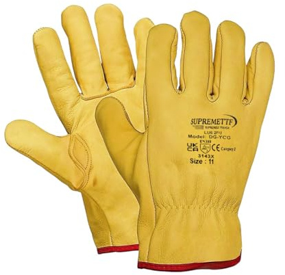 SupremeTTF 5 Pairs Yellow Leather Gloves HGV Drivers Hand Safety Fleece Lined Lorry Driving Work Glove (XL (10))