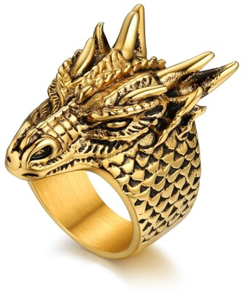 Bandmax Drachen Ring Herren Edelstahl Ringe Dragon Bandring Siegelring Größe 54 MM bis 72 MM Freundschaftsring Drachen Schmuck für Jungs