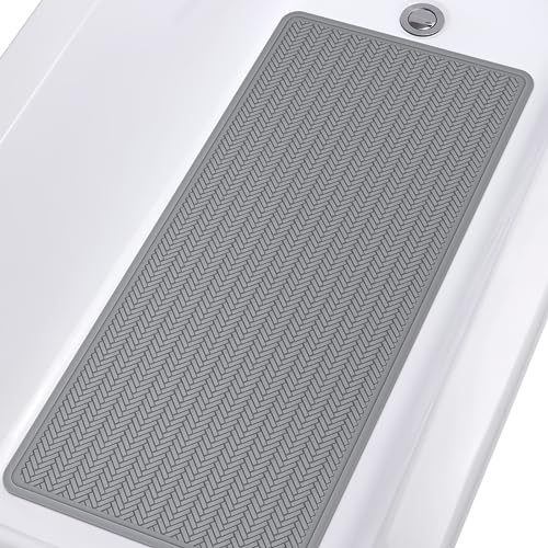 Yolife Non Slip Bath Mats for inside Bath,Rubber Bath Mat,43x92 cm Long Bath Mat Machine Washable with Strong Suction Cups (Dark Grey)