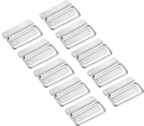 sourcing map Chest Handles, 10Pcs - Stainless Steel Folding Handle, Pull Handles for Wooden Box Tool Box Industrial Equipment Box Cutting Board Trunk (Silver)