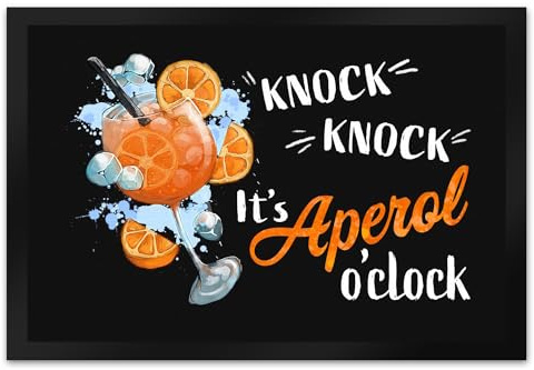 speecheese Cocktail Fußmatte XL in 40x60 cm mit Spruch Knock Knock It's Aperol o'clock Alkohol Willkommen Fußabtreter - Lustiger Eintrittsgruß Aperol Spritz Drinks