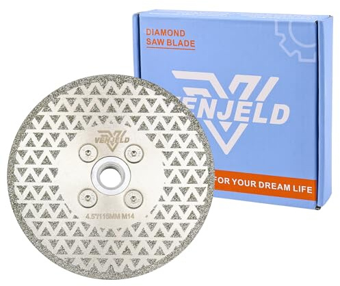 VENJELD Diamond Cutting Grinding Disc 115mm - Granite Saw Blade for Marble Ceramic Porcelain Tile Quartz Stone with M14 Flange Both Side Coated Electroplated
