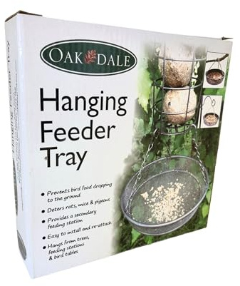 Oakdale Hanging Bird Feeder Tray | Grey Metal Micro Mesh Seed Catcher | 18cm Wide | Fits Feeding Stations, Trees & Bird Tables | Reduces Ground Mess & Deters Pests | Wild Garden Birds