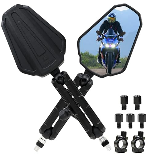 Motorcycle Rearview Wing Mirrors Side Mirror Set with 8/10mm Fittings for 7/8'' Handlebar Adventure and Street Bikes ATV Sports Motorcycles Universal Black (1 pair)