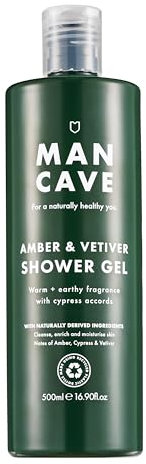 ManCave Amber Vetiver Mens Shower Gel, 500 ml, Body Wash, Natural Ingredients, Vegan, Eco-Conscious and Cruelty-Free, Invigorating Shower Gel for Men with Rich Amber, Fresh Cypress, Body Wash for Men