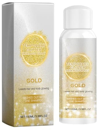 Glitzer Spray, 100ml Glitter Spray für Face und Body, Glitzer Haarspray Make-up Sparkle Puder Kosmetik Shimmer Highlighter, Powder Glitzerspray Haare Körper Für Weihnachten Rave Party (Gold)