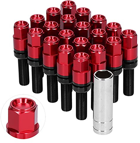 aqxreight 21 Stück 42 Mm Verlängerter Radschraubensatz, Hülse M14 X 1,5, Kugelsitz, Universelle Automatische Modifikation (Rot)